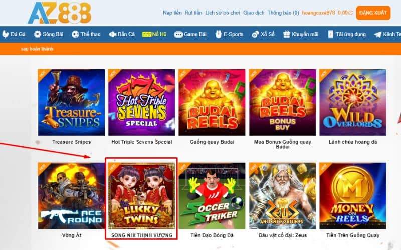 Các bước tham gia trò chơi nổ hũ song nhi thịnh vượng tại AZ888