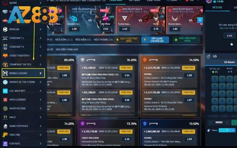 Hướng dẫn các bước tham gia cá cược LOL tại AZ888